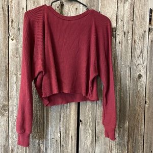 Maroon, ribbed, cropped sweater from Tillys